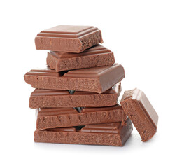 Sweet chocolate pieces on white background