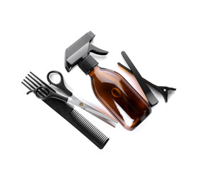Set of hairdresser's tools on white background