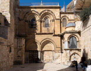 Fototapeta na wymiar Closed entrance to Holy Sepulchre Church in Jerusalem