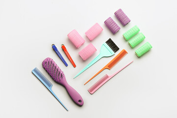 Set of hairdresser's tools on white background