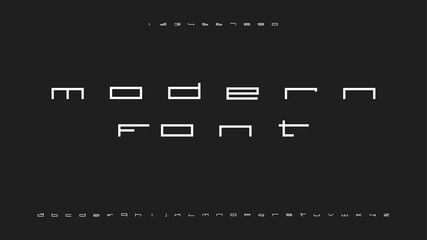 Minimalistic modern font. Abstract strict alphabet with numbers. Vector illustration.