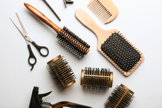 Set of hairdresser's tools on white background