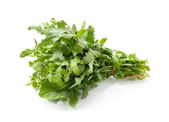Bunch of fresh arugula on white background