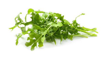 Heap of fresh arugula on white background