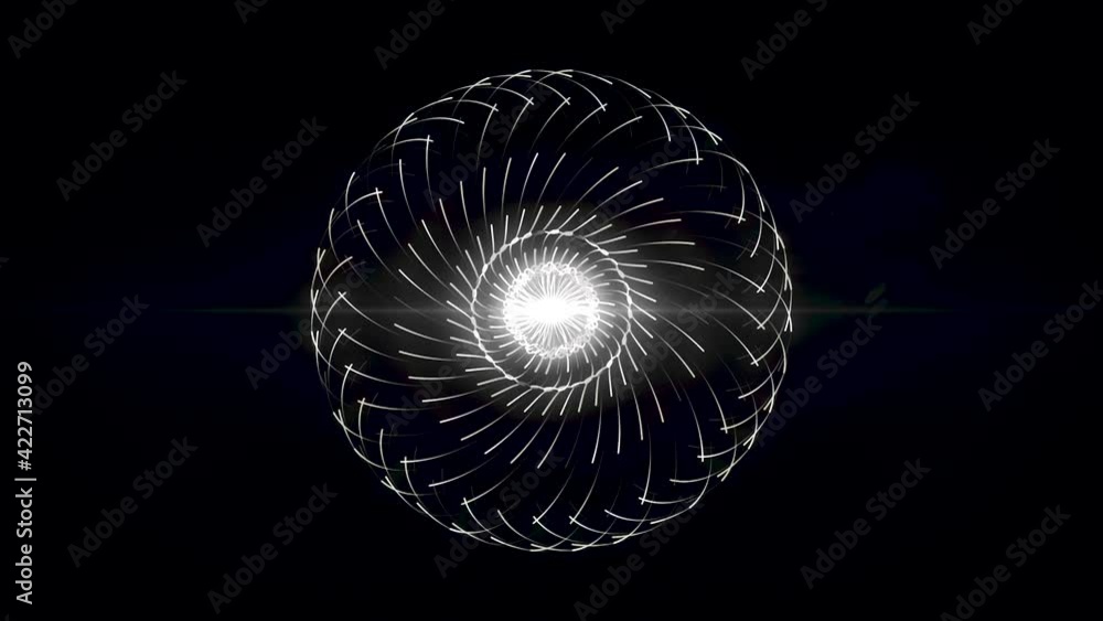 Poster abstract core spreading energy around it on black background, seamless loop. animation. impulses fly