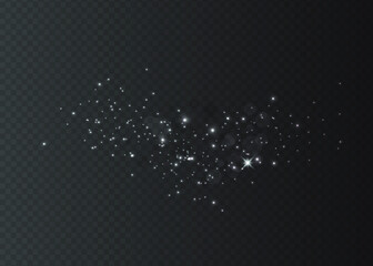 White sparks glitter special light effect.Sparkling magic dust particles.Cosmic glittering wave on transparent background