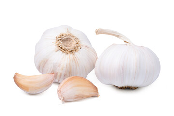 Fresh peeled garlic cloves, bulb with garlic slices