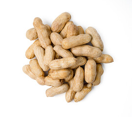 Boiled fresh organic beans or peanut with peel on white background.
