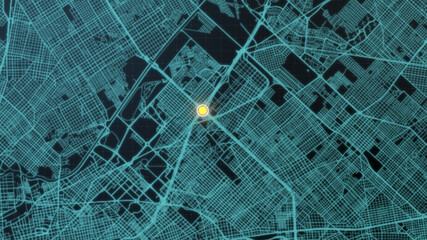 Futuristic digital city map layout with satellite GPS coordinate searching and target tracking, interface head up display screen with data telemetry information for background display