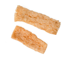 Fish rice cracker on white dish and white background