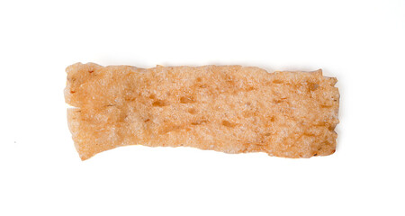 Fish rice cracker on white dish and white background