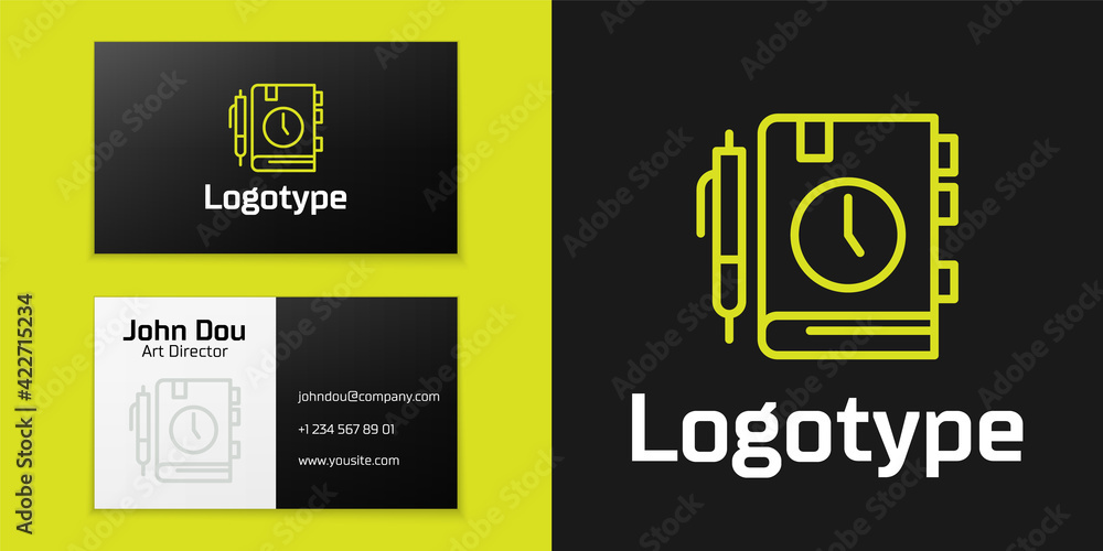 Poster logotype line daily paper notepad icon isolated on black background. logo design template element. v
