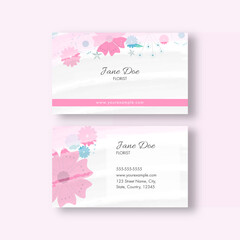 Double-Sides Business Card Decorated With Flowers For Florist Shop.