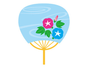 朝顔が描かれた団扇のベクターイラスト