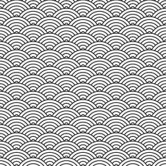 Japanese traditional seamless waves pattern. Rounded seamless japanese pattern design background for fabric, paper, textile, texture, wrapping, tableware and ceramics. Classic vector asian ornament.