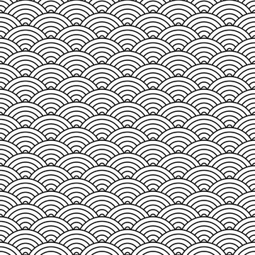 Japanese traditional seamless waves pattern. Rounded seamless japanese pattern design background for fabric, paper, textile, texture, wrapping, tableware and ceramics. Classic vector asian ornament.