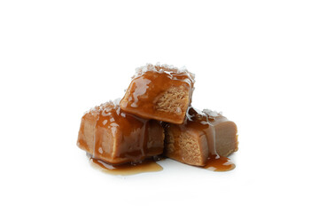 Delicious salted caramel isolated on white background