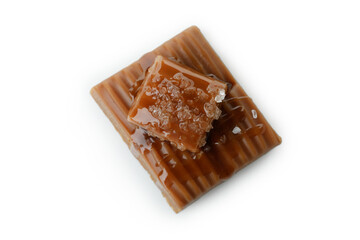 Delicious salted caramel isolated on white background