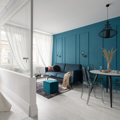 Living room with glass wall