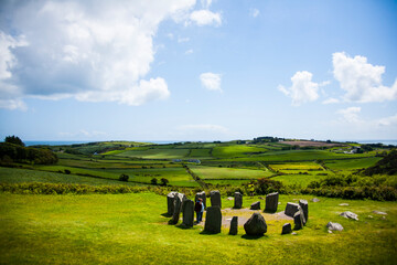Spring landscape in Drombeg megaliths in Ireland
