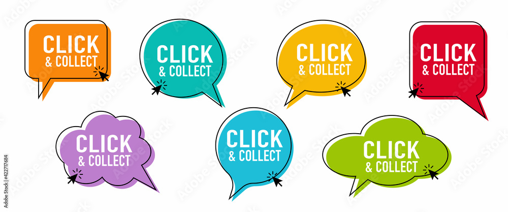 Poster click and collect bubble vector set