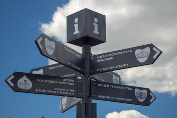 Ukraine, Kiev - Tourist pointer indicating directions to attractions