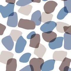 Seamless pattern with an abstract composition of simple shapes. Trendy collage style, minimalism.Stones and glass in pastel earthy colors. Vector background for cover, print for clothes, textiles