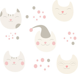 vector cartoon illustration light brown happy cat on white background