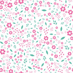 Simple abstract seamless pattern with flowers and leaves