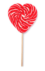 Sweet heart shaped lollipop isolated on white, top view. Valentine's day celebration