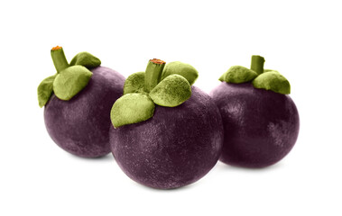 Delicious ripe mangosteen fruits on white background