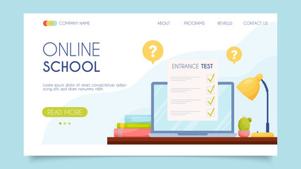 Online school. Landing page concept. Flat design, vector illustration.