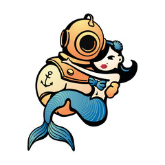 diver with a mermaid on his hands