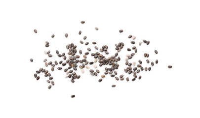 Chia seeds on white background, top view