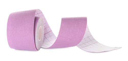 Violet kinesio tape in roll on white background