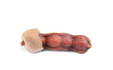 Obraz premium Ripe peeled tamarind on white background. Exotic fruit
