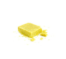 Bouillon cube on white background. Broth concentrate