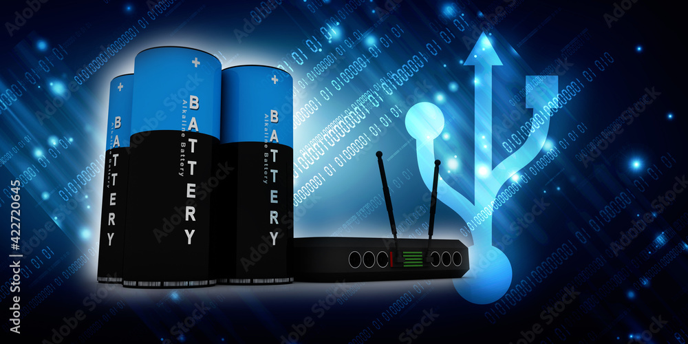 Poster 3d rendering transmitter wifi with battery