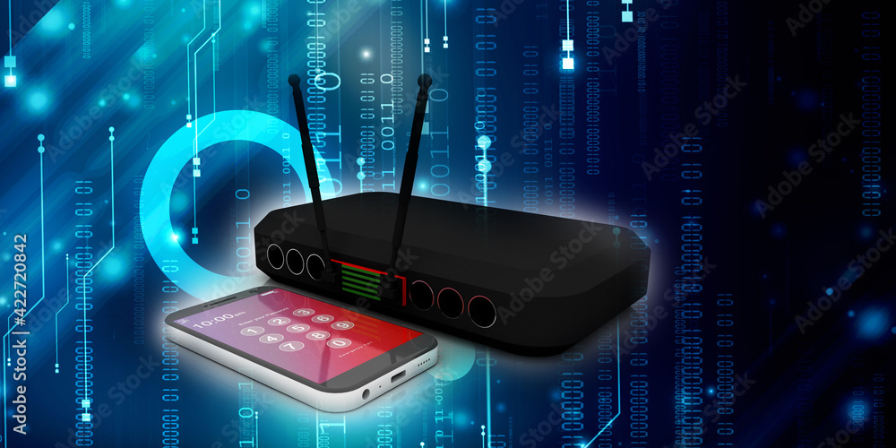 Aufkleber 3d rendering transmitter wifi with mobile phone