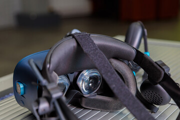 Virtual reality helmet. VR headset. 3D rendering with virtual reality glasses.