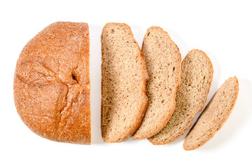 Sliced bread isolated on a white background.Healthy baked bread. Flat lay. Food concept.Top view