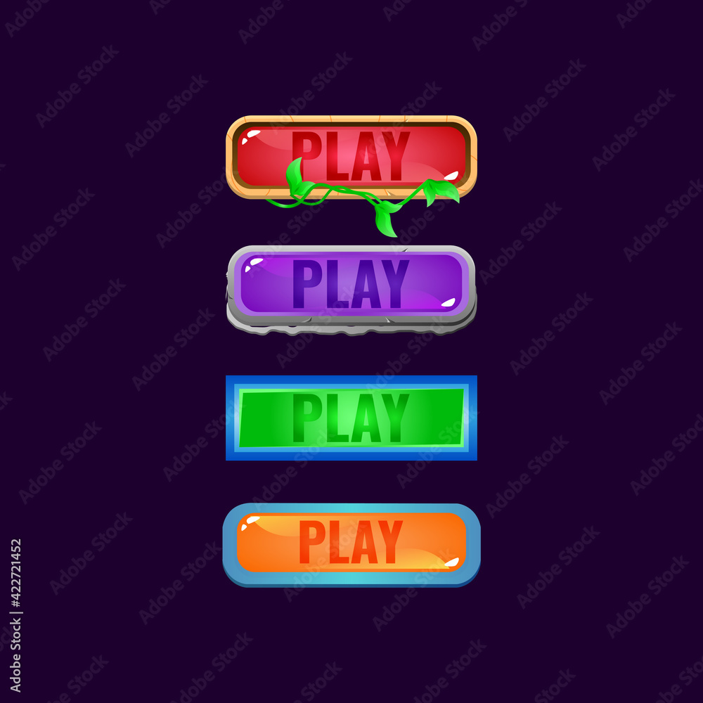 Fototapete set of game ui colorful jelly button with funny fantasy border for gui asset elements vector illustr