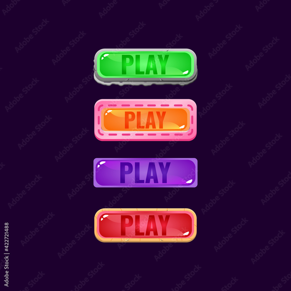 Fototapete set of game ui colorful jelly button with stone and casual border for gui asset elements vector illu