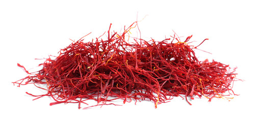 Pile of dried saffron isolated on white