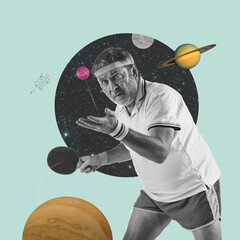 Modern design. Contemporary art collage. Concept of cosmos, outer space, imagination, inspiration