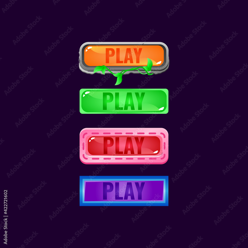 Fototapete set of game ui colorful jelly button with funny border for gui asset elements vector illustration