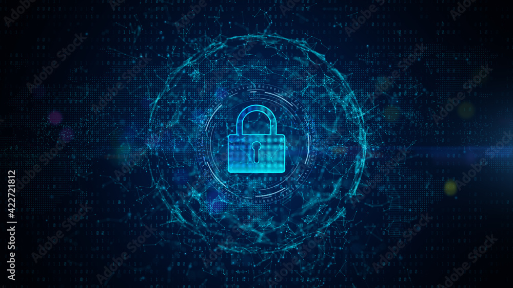 Poster padlock of cyber security digital data, digital data network protection, global network internet con