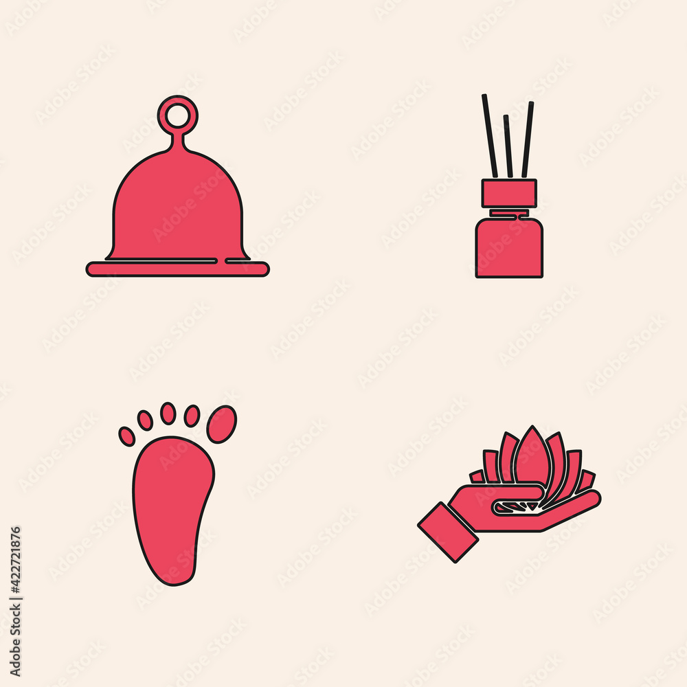 Canvas Prints set lotus flower, sauna hat, aroma diffuser and foot massage icon. vector