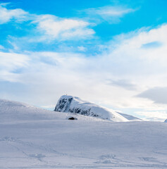 Mount Bitihorn in Beitost&oslash;len, Norway on a cold clear and snowy winters day.