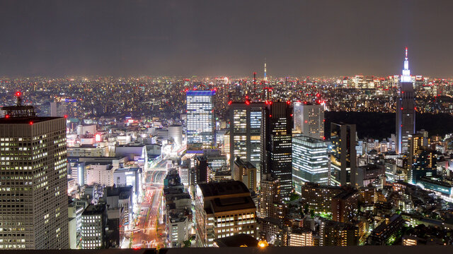 Night light cityscape view with modern building in Tokyo, Japan